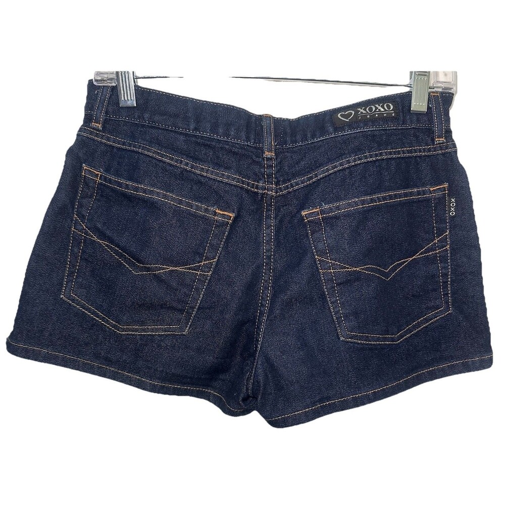 XOXO Jeans Dark Wash Low Rise Denim Shorts Juniors 9/10 Y2K Mini Shorts